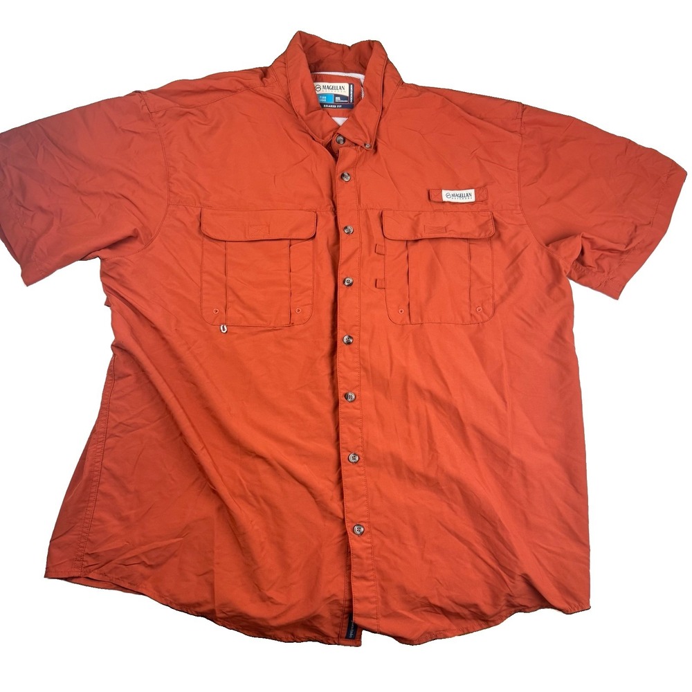 Magellan Outdoors Fish Gear Shirt Mens 2XL Orange Vented Fishing Nylon Relaxed